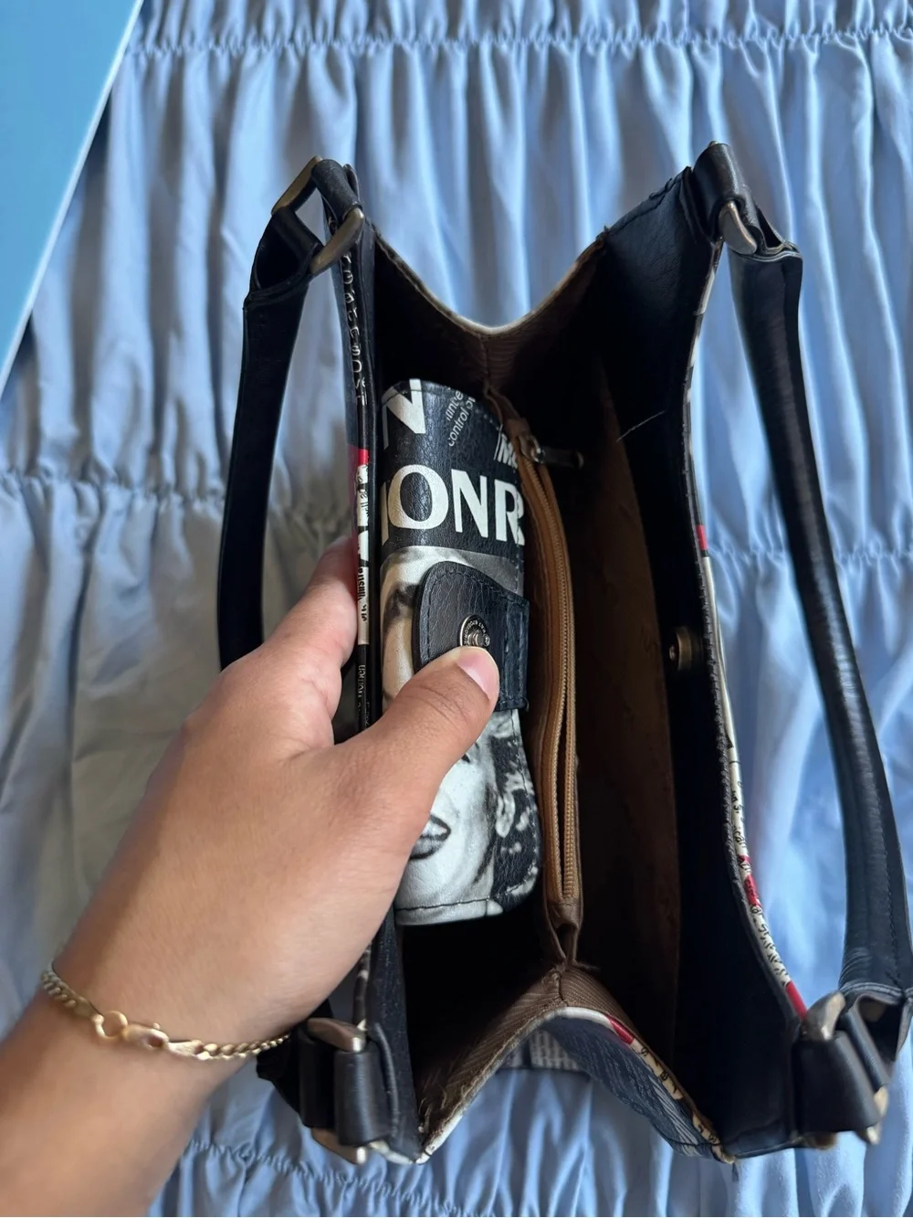 Y2K Marilyn Monroe Black, Red & White Newspaper-Print Shoulder Bag